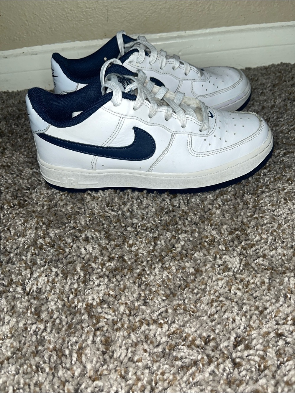 Nike Air Force 1 Big Kids White And Midnight Navy Sneakers